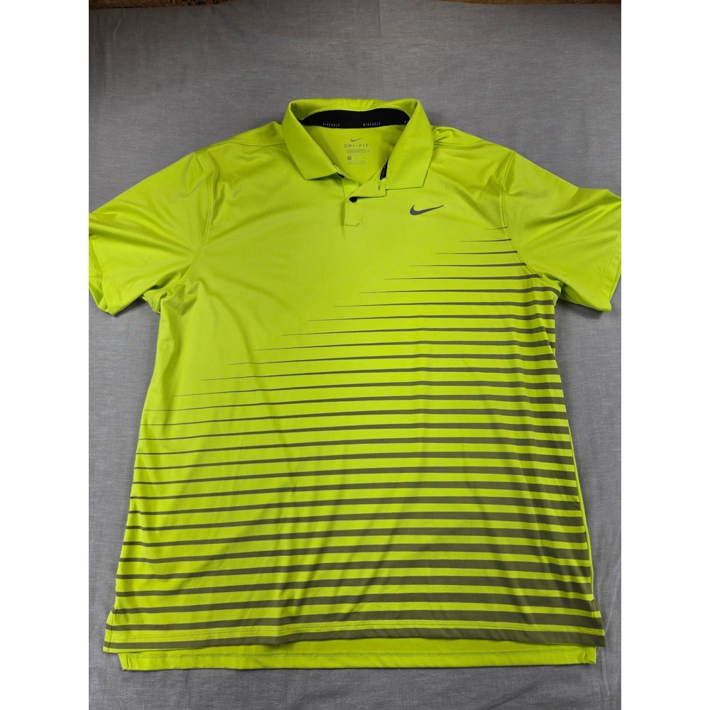 Nike Golf Mens Dri-FIT Volt Yellow Striped Fade Polo Shirt XL Standard Fit